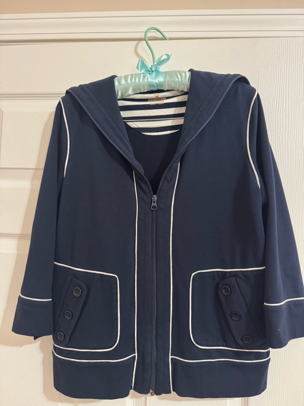 Jones New York Navy Jacket with White Piping